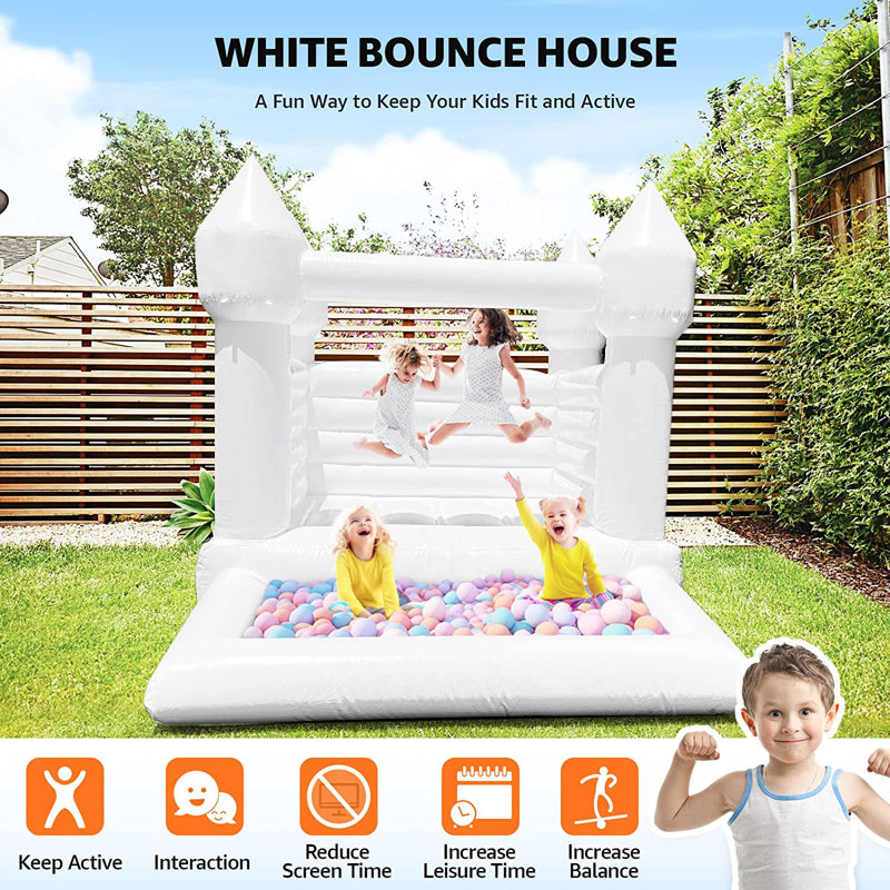 Connsann 8' x 10' 100 Vinyl White Bounce House with Ball Pit and Air